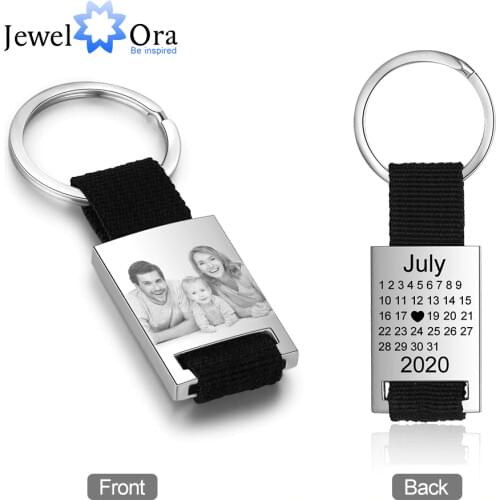 JewelOra Personalized Photo Calendar Keychains for Men Custom Stainless Steel Engrave Date Keyring Gift for Boyfriend/ Father