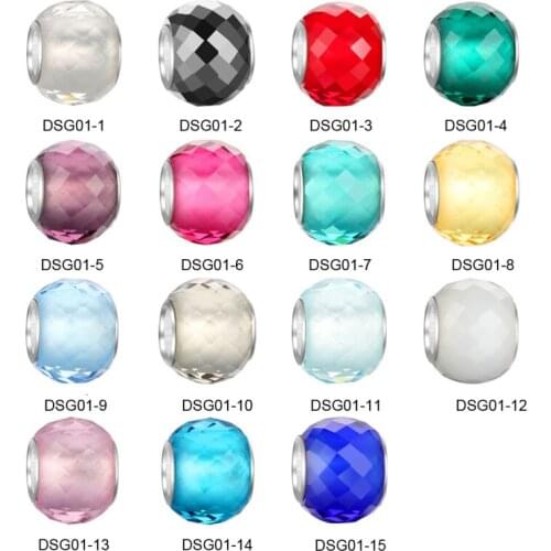 JOYMARK 5pcs/lot 15 Colors Lampwork Glass European Charm Beads With 925 Sterling Silver Core DSG01