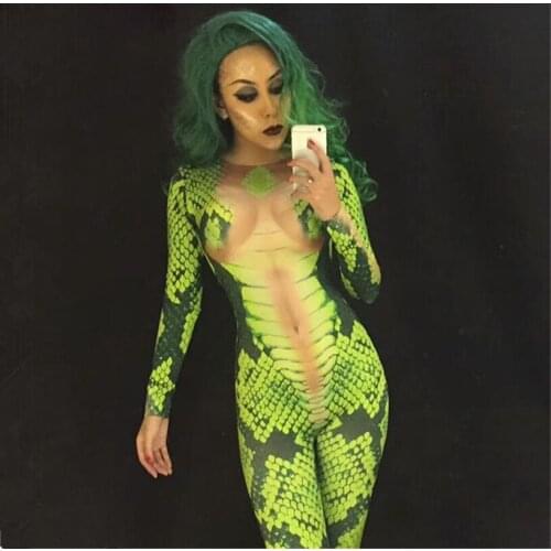 Nightclub singer dancer stage wear Dropshipping Snakes cosplay costume Snake tattoo jumpsuit 3D Printing leotard elastic rompers