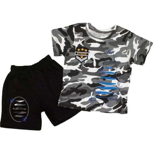 Baby boy T-shirt Shorts Suit Camouflage Embroidered-Khaki-12-18 Monthly
