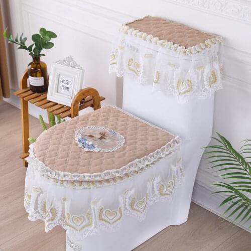 Toilet Seat Cover 3pcs Coffee Toilet Cover Decorative Toilet Tank Cover Bathroom Toilet Case Cover Blue