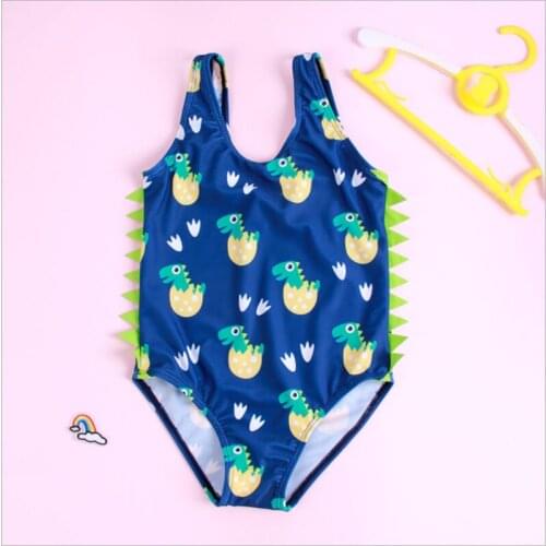 2021 Summer Little Girls Swim Jumpsuit Dinosaur Print Sleeveless O Neck and Short Pants One Piece Swimsuit Kids Swimwear