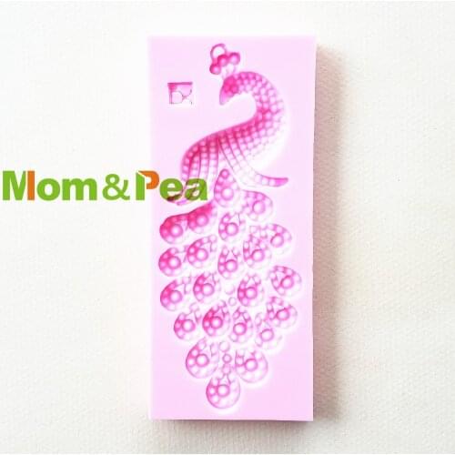 Mom&Pea 1156 Free Shipping Peacock Shaped Silicone Mold Cake Decoration Fondant Cake 3D Mold Food Grade Pink