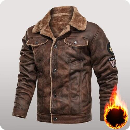 Winter Suede Leather Jacket Men Fleece Wool Warm Jackets 2021 Mens Faux Leather Coat Male Casual Thicken Windproof Overcoats