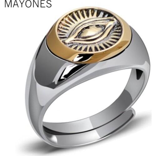 Authentic 925 Silver Gold Color God Eye Opening Ring for Men Women Vintage Punk Male Personalized Sterling Silver Jewelry