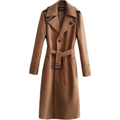 Super long jacket mens trench coats deerskin windbreaker 2021 spring autumn new loose army green suede coat over-the-knee brown