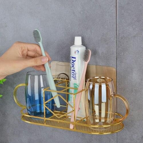 Toothbrush Holder Rack Stainless Steel Wall Hanging Bathroom Storage Rack Toothpaste Toothbrush Holder Seamless Cup Holder