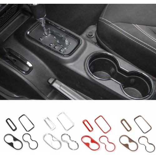 NHAUTP 4Pcs Car Interior Trim For Jeep Wrangler JK 2011-2017 Front/Rear Cup Holder And Gear Shift Panel Decoration Frame Sticker