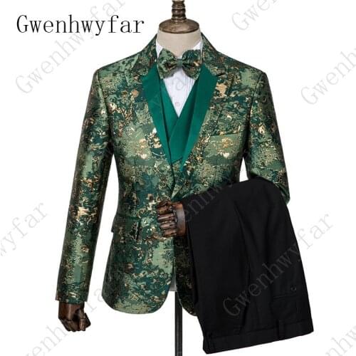 Gwenhwyfar New Style 2019 Mens Clothes Fancy Blazer Floral Printing Slim Fit Men Suit Male Flower Tuxedo Wedding Suits For Man