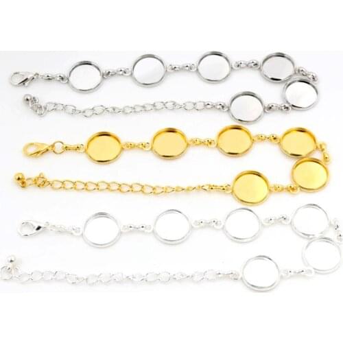 New High Quality 2pcs 12mm 3 Colors Plated Six 12mm Cameo Bangle Base Bracelet Blank Findings Setting Cabochon Cameo