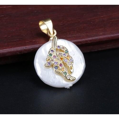 Rainbow multi color cz micro paved tiny gold leaf charm round coin pearl bead dainty pendant choker necklace for women