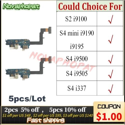 Novaphopat For Samsung Galaxy S2 I9100 S4 i9500 i9505 i337 USB Dock Charging Port Charger Flex Cable Microphone Board 5pcs/lot
