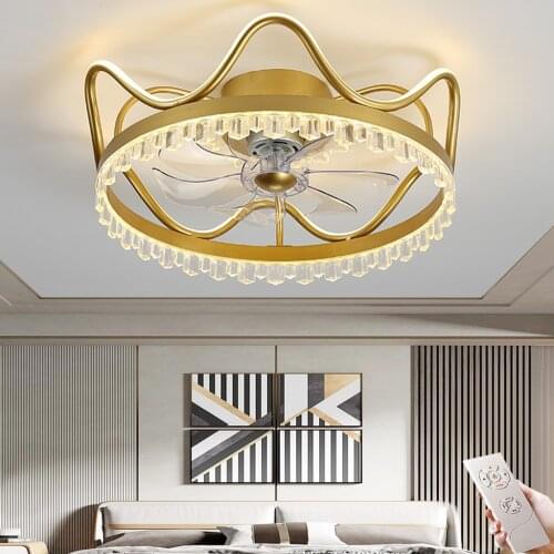 Ceiling Fan with Light Luxury Modern Creative Crystal Lamp with Remote Control Dimmable Adjustable Wind Speed Invisible Silent