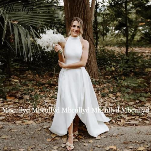 Simple Beach Wedding Dresses 2021 A Line Boho Backless Bride Dress Satin A-line Wedding Party Gowns robe de soirée de mariage