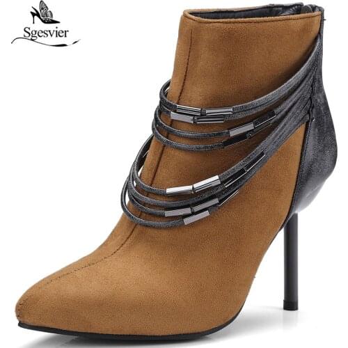 Sgesvier 2018 Eur 32-48 Big Size Suede Ladies Black Thin High Heel Bootie Shoes Autumn Footwear Zipper Ankle Boots Women B824