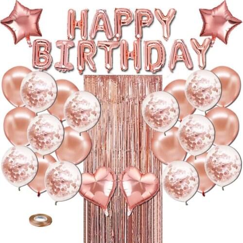 Rose gold balloon birthday set party party supplies rose gold balloon rain silk decoration set happy birthday decoration