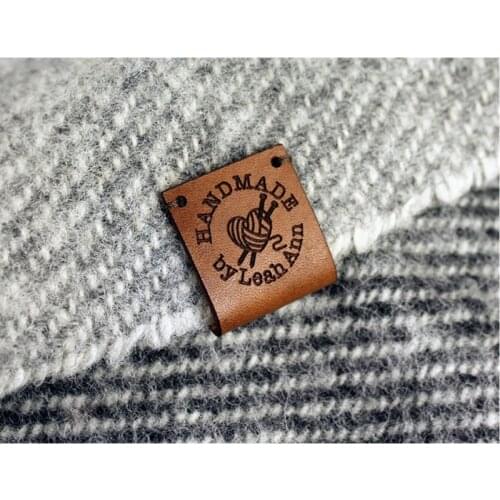 60pcs custom folding labels Rectangle label for handmade items Center Fold Leather Tags for Knitting Crochet branding logo label