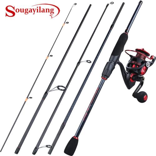 Sougayilang Spinning Fishing Rod Reel Combo 1.8-2.4M 5Sections Carbon Fiber Fishing Rod with 12+1BB Spinning Fishing Reel Pesca
