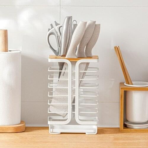 Kitchen knife rack iron with tray drain knife rack multifunctional countertop storage and sorting knife rack kitchen accessories
