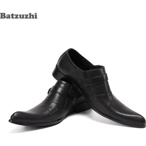 Batzuzhi Buckle Black Genuine Leather Shoes Men Fashion Men Dress Shoes Leather Pointed Toe Soft Comfortable Zapatos Hombre