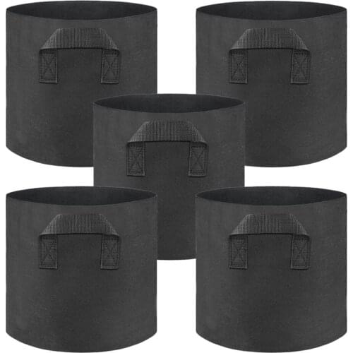 Grow Bags Heavy Duty 10 Gallon Repeatedly Use Good Breathability Black 40D*30H Handles Easy To Clean 5-Pack Plant Fabric Pots