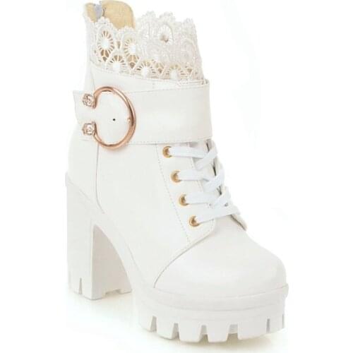 Big Size 9 10 11 12 boots women shoes ankle boots for women ladies boots shoes woman winter Metal trim high heel thick heel