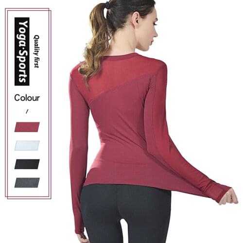 Long-sleeved female quick-drying mesh yarn running outdoors fitness coat cultivate morality show thin for the female