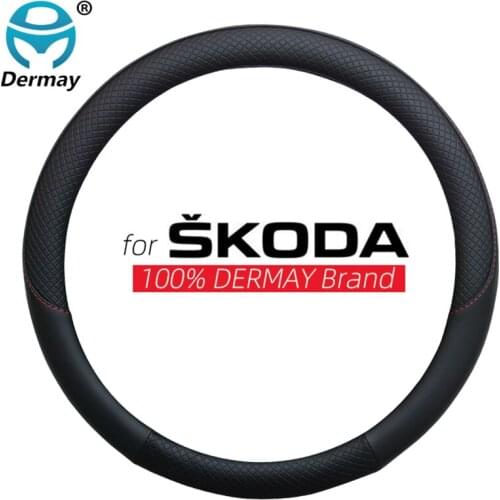 100% DERMAY Brand Leather Car Steering Wheel Cover for Skoda Superb 1 2 3 KODIAQ / KODIAQ GT Auto Accessories