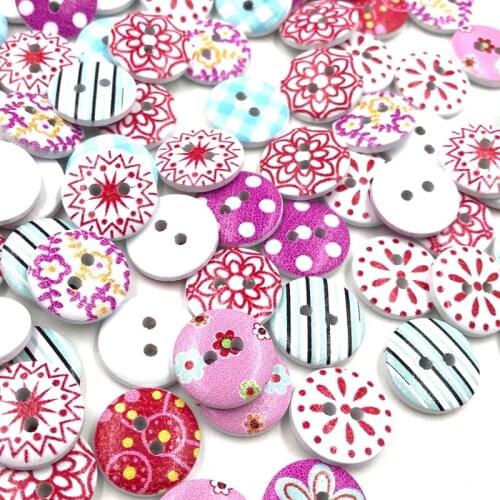 100pcs Circular Button Random Mix Wooden Painting Buttons Craft Scrapbook Sewing Accessories DIY Cardmaking Home Dec WB440