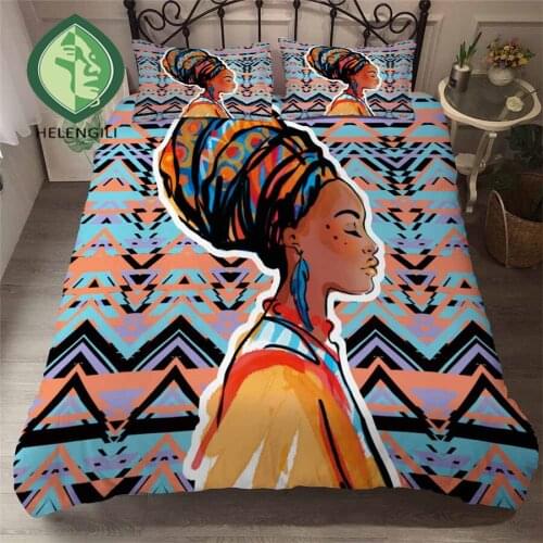 HELENGILI 3D Bedding Set African Style Print Duvet Cover Set Bedclothes with Pillowcase Bed Set Home Textiles #YC-285