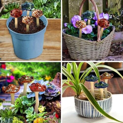 4PCS Colorful Ceramic Mushrooms Garden Decor Mushroom Toadstool Statue Plug Pottery Ornament for Fairy Garden Flowerpot Yard