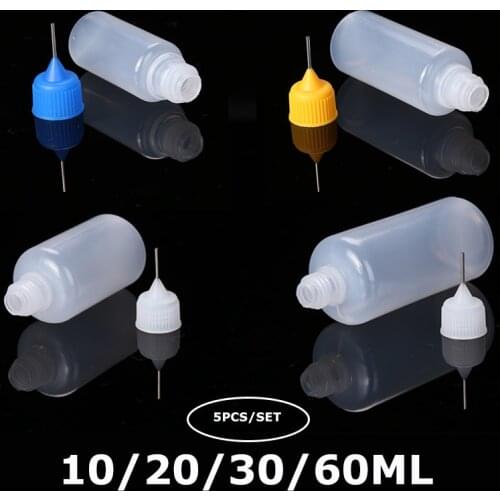 5pcs/set Needle Tip Bottles Glue Empty Applicator Bottles Liquid Dropper Cap for DIY Paint Craft Paper Art 10/20/30/60ML