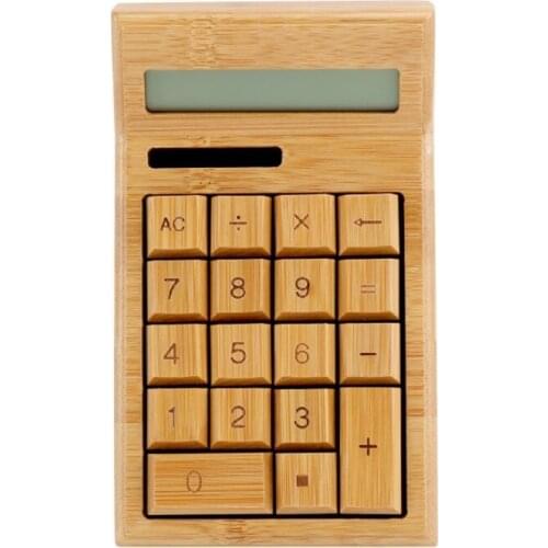 Bamboo Office Calculator 12 Digit LCD Display School Special Gift Christmas Calculate Commercial Tool Battery Solar Powe