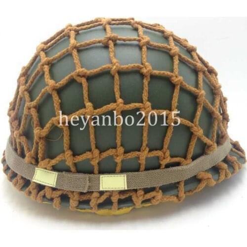WWII WW2 US ARMY PARATROOPER M1 HELMET COVER COTTON CAMOUFLAGE NET HELMET AND STRAP SOLDIER MILITARY