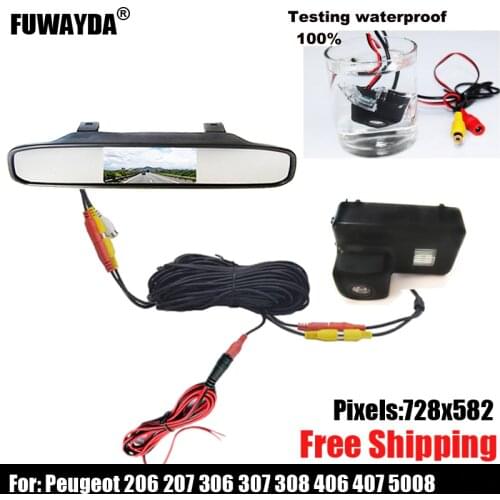 Color Car Rear View Camera for Peugeot 206 207 306 307 308 406 407 5008 Partner Tepee ,with 4.3 Inch Rear view Mirror Monitor