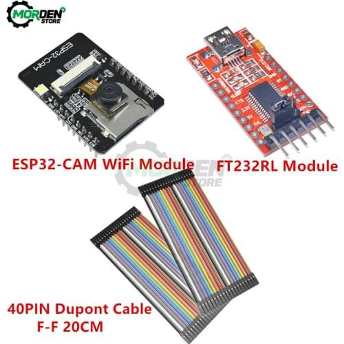 ESP32S ESP32-CAM WiFi Bluetooth Development Board ESP32-S + OV2640 Camera Module 2.0MP + 40PIN Dupont Cable + FT232RL Module