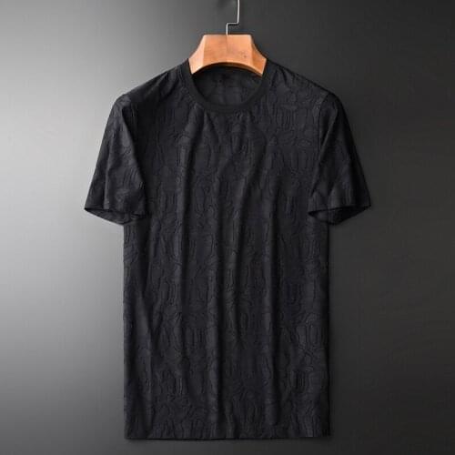 Classic Geometry Jacquard Mens T-shirts High Quality Short Sleeve Summer Round Collar Male Tee 4xl Slim Fit Man T-shirt