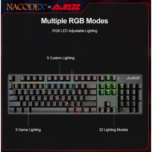 AJAZZ NACODEX ROBOCOP Gaming Keyboard Mechanical Backlit Green Keyboard Ergonomic Anti-ghosting key flip/black/blue switch