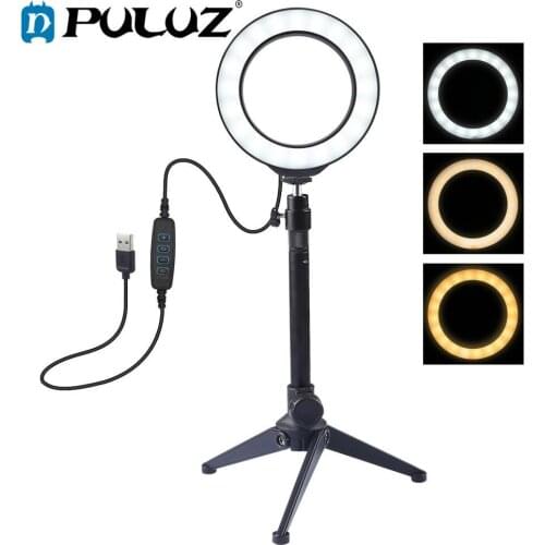 PULUZ 4.7/ 6.2 inch 3 Modes Dimmable LED Selfie Ring Light &Light Stand & Cold Shoe Tripod Ball Head For YouTube Video Vlogging
