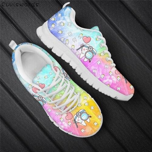 ELVISWORDS Cute Cartoon Tooth/Nurse Print Breathable Air Mesh Sneakers for Women Casual Ladies Walking Shoes zapaotos de mujer