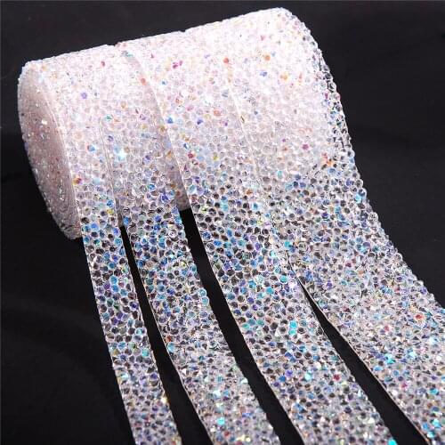 1 Yard Sewing Crystal Clear AB Rhinestone Trim Iron On Applique Shining Hot Fix Rhinestone Ribbon For Diy Dresses