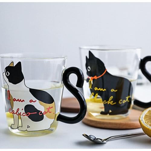 Hot 250M L Cute Cat Juice Glass Cup Coffee Milk Tea Cup Heat-resistant Glass Japanese Milk Cup Personalized Creative Drinkware