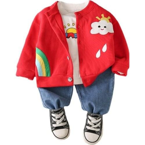Fashion Spring Autumn Kids Cartoon Clothes Boy Baby Girls Jacket T-shirt Pants Toddler Casual Costume Children Print Sport Suits