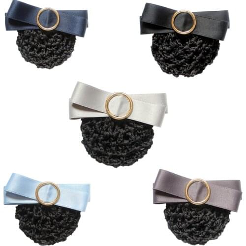 Fashion Solid Satin Bowknot Decor Snood Net Hairnet Barrette French Hair Clip Bun Cover Headdress for Women Ladies