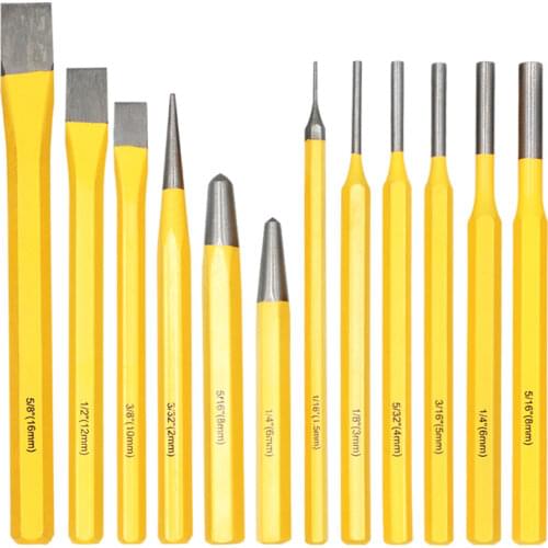 Cold Chisels and Center Taper Pin Punch set 12PCS for Carpenter Tools Wood Work Carbon Steel For Carving Tool Set
