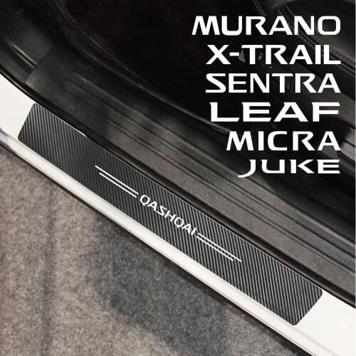 4pcs Car Door Sill Plate Carbon Leather Stickers For Nissan Altima Juke Leaf Murano Note Qashqai Sylphy X-Trail Auto Accessories