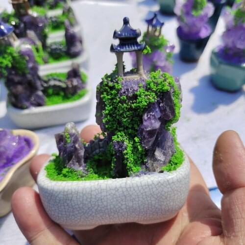 Natural amethyst Potted Bonsai Decorative Green Small Trees Fake Flowers Party Office Table Ornament For Home Garden Decoration