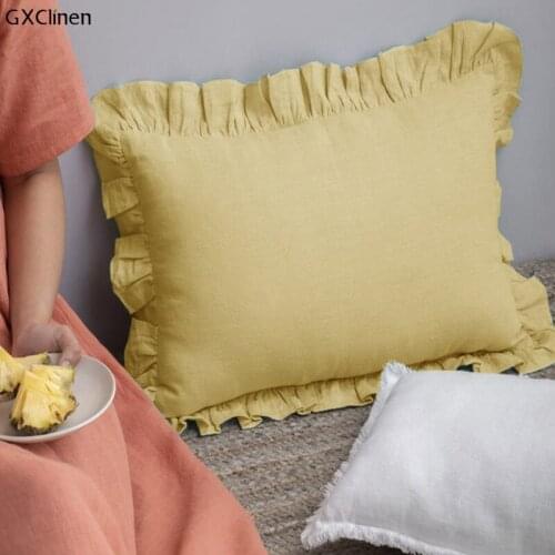LINEN Cotton Ruffled Pillow Sham Solid Square Couch Cushion Covers Sofa Pillow Covers Decorative Pillowcase with Falbala 2pcs