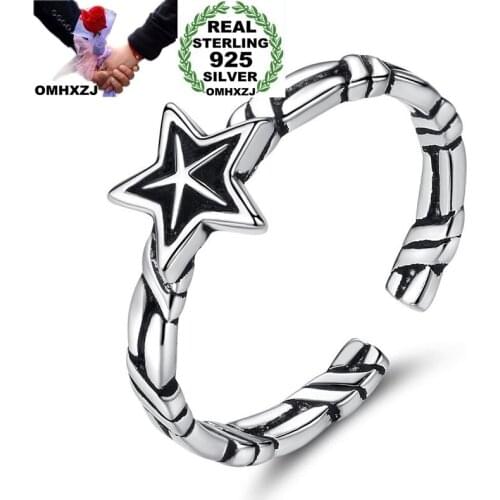 OMHXZJ Wholesale RG86 European Fashion Fine Woman Girl Party Birthday Wedding Gift Vintage Star Open S925 Sterling Silver Ring