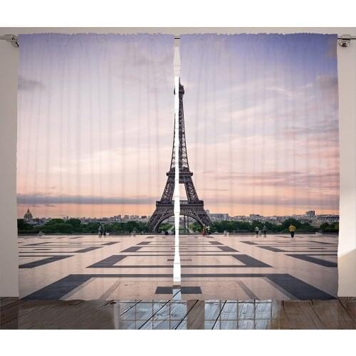 Paris Curtains Trocadero and Eiffel Tower at Sunshine Paris Skyline Historic Landscape View Living Room Bedroom Window Drapes